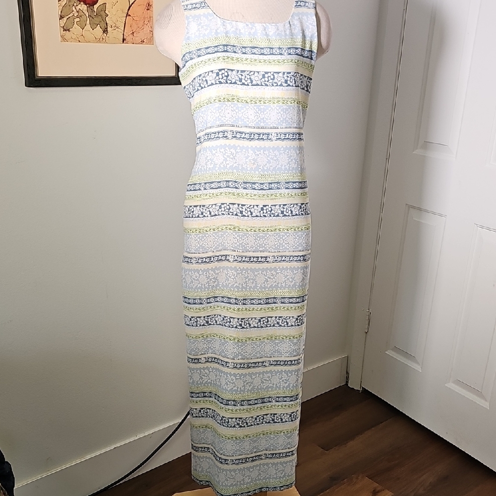 Judith Heart Collection triped Sleeveless Maxi Dress - Blue and Green. Size 6